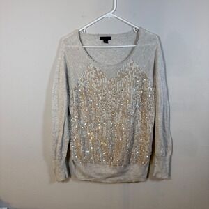 J.Crew Collection Mens Heather Grey‎ Sequin Front Cotton Sweater Small RN77388
